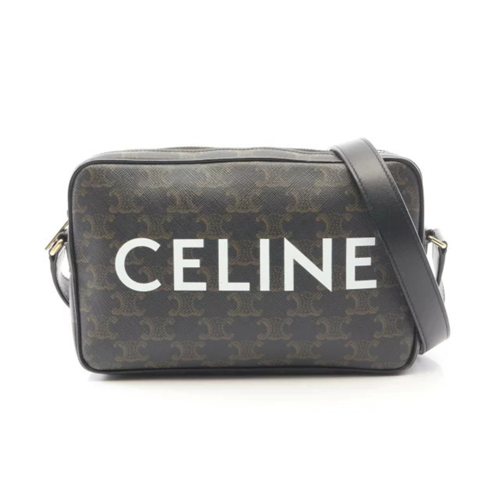 Celine Triomphe Messenger Bag Shoulder Canvas Leather Black